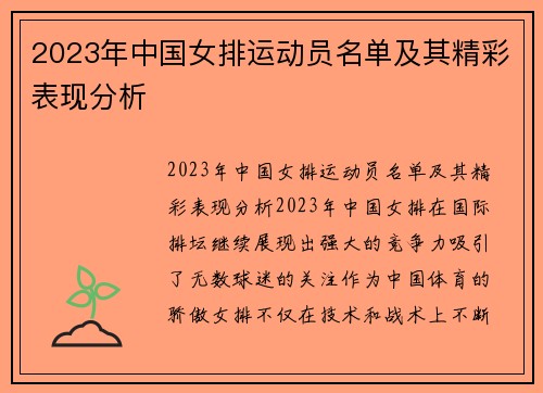 2023年中国女排运动员名单及其精彩表现分析